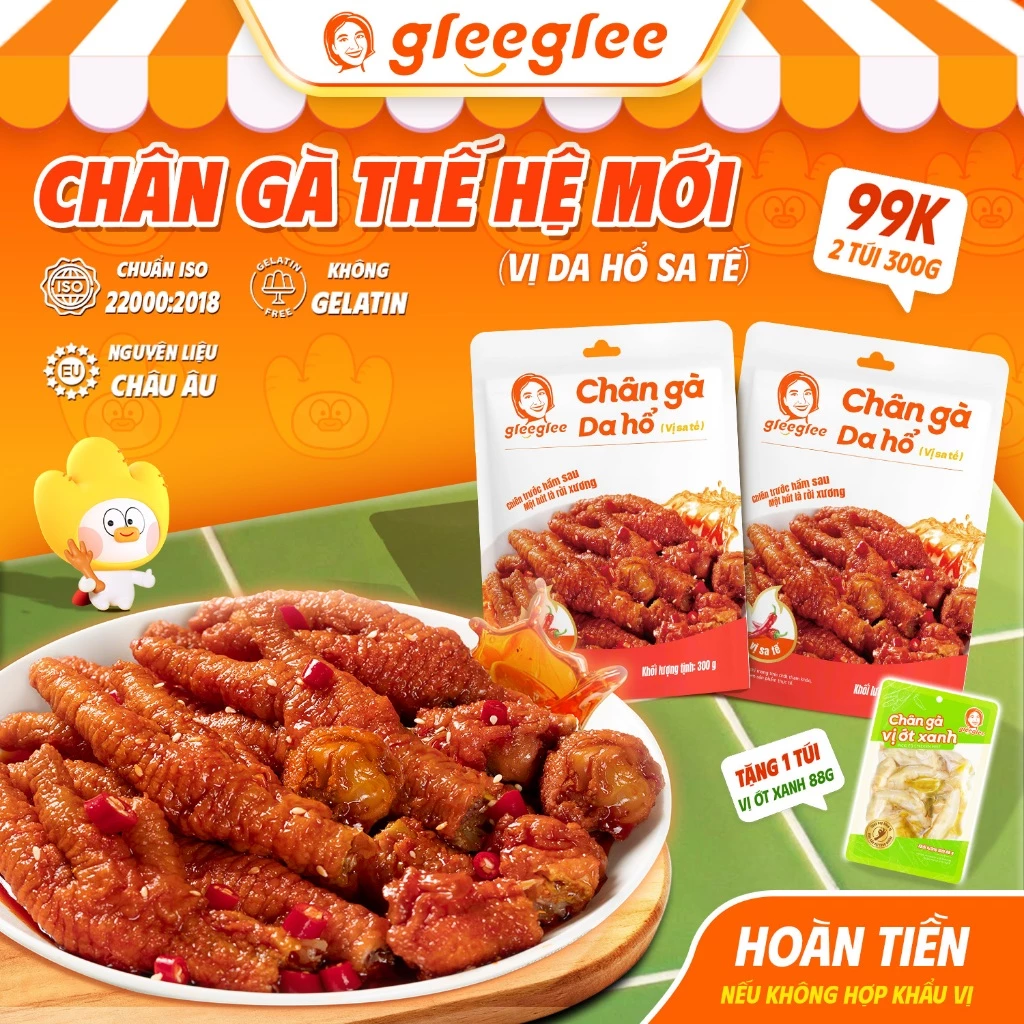 Chân Gà CÓ XƯƠNG GleeGlee DA HỔ VỊ SA TẾ 300g Cay Nồng Đậm Vị Chiên Trước Hầm Sau Ăn Liền Chuẩn ISO