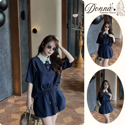 Set Đồ Nữ HCOM26211 Áo Polo Phối Cổ Ren Hoa Bản To Mix Chân Váy Bí Dáng Phồng Tiểu Thư Sang Chảnh DONNA