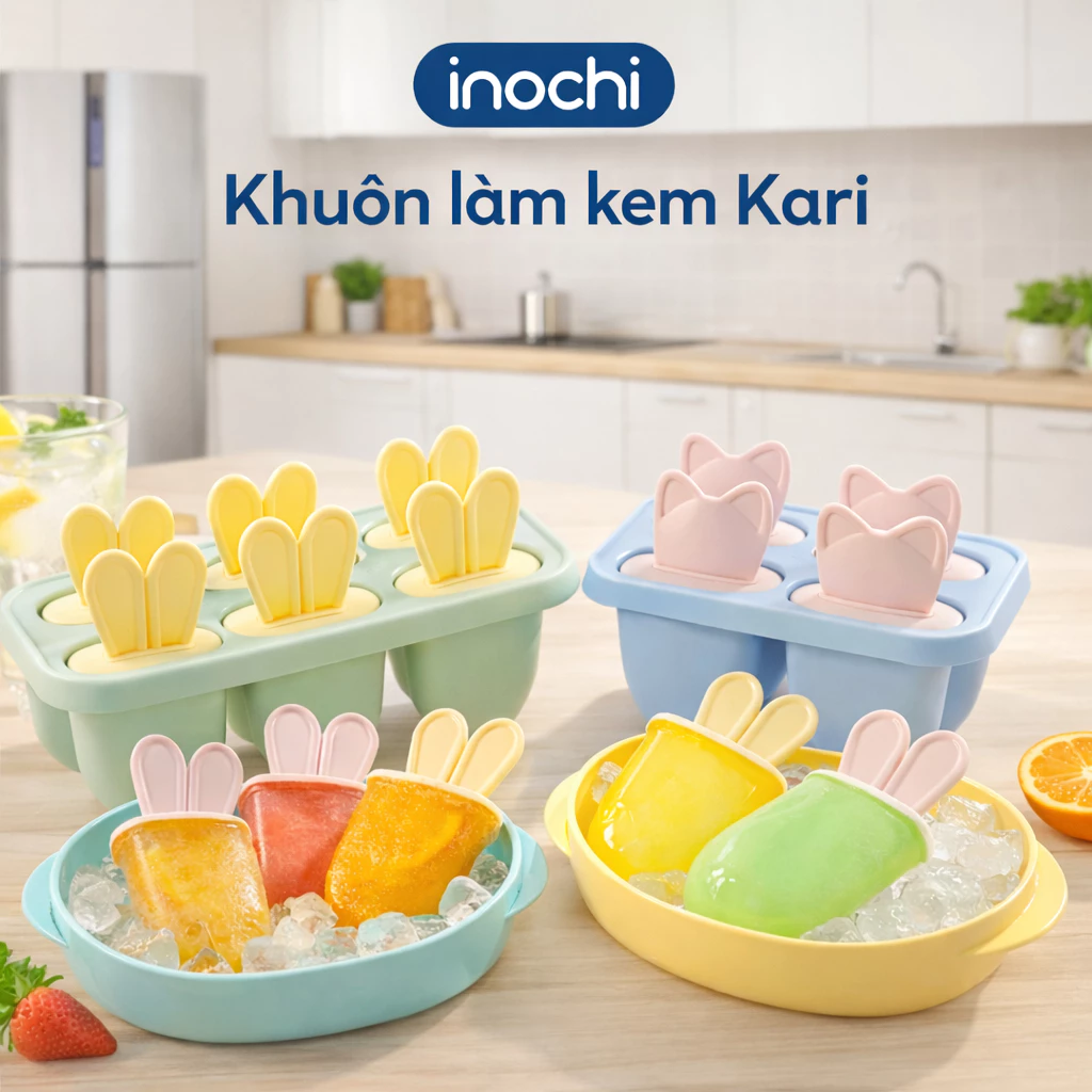 Khuôn làm kem tai thỏ/tai mèo Inochi, nhựa nguyên sinh an toàn an toàn, dễ tách kem ra khỏi vỉ