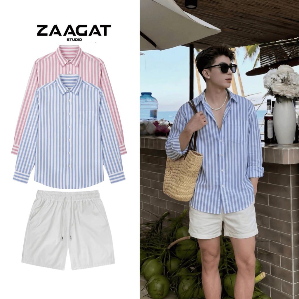 Áo Sơ Mi Nam Linen Sọc Xanh Form Rộng ZAAGAT Phù Hợp Mặc Dạo Phố Đi Biển Cho Nam Nữ