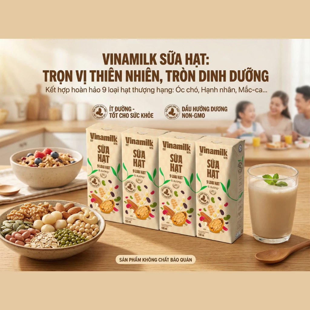 Vinamilk Sữa 9 Loại Hạt Ít Đường 180ml Thơm Ngon Từ 9 Loại Hạt Tự Nhiên Phù Hợp Cho Người Hạn Chế Đường Sữa Vinamilk Thơ
