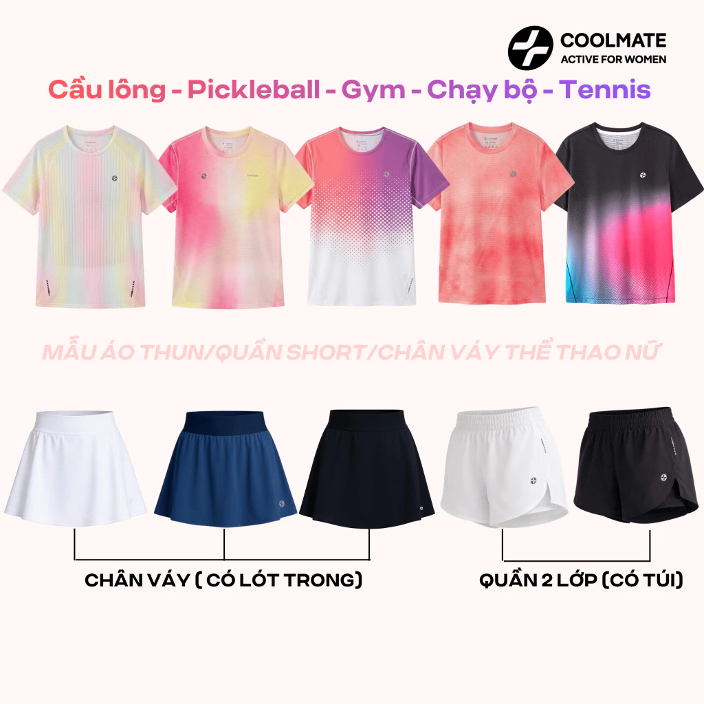 [MUA 2 GIẢM 10%] Đồ Thể Thao Nữ Áo Thun Chân Váy Quần Short chơi cầu lông tập gym pickleball thoáng khí - Coolmate Women