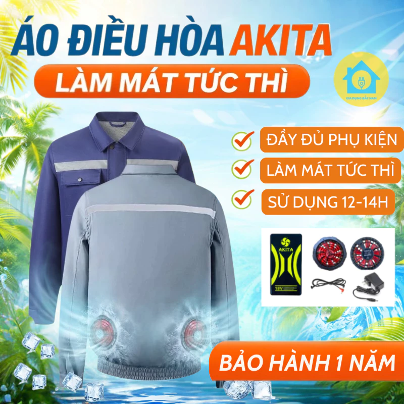 Áo Điều Hòa Akita Nhật Bản 18V Pin 74000mAh – Làm Mát Cực Nhanh, Hoạt Động 12-14H, Quạt Siêu Mạnh