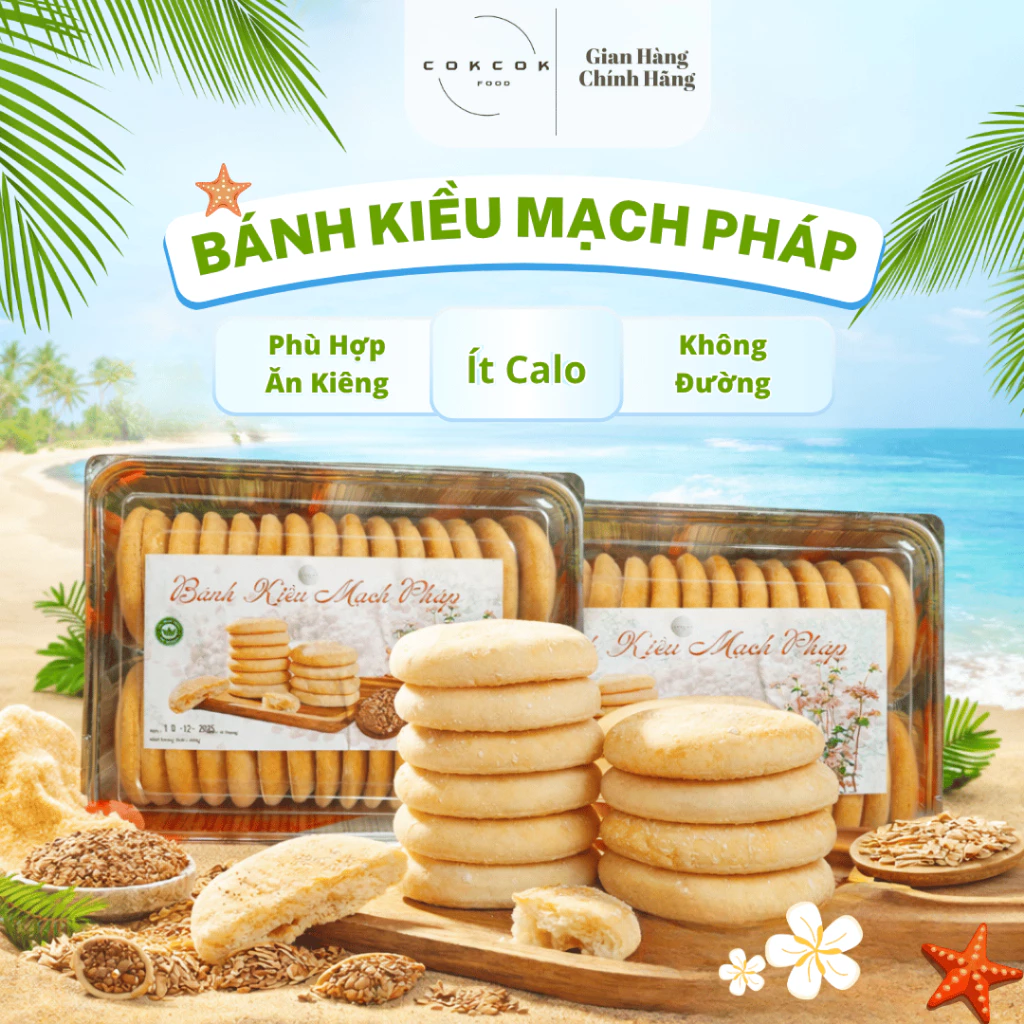 Bánh Kiều Mạch Pháp Mềm Xốp Cokok Food - Không Đường, Ít Calo, Tốt Cho Sức Khỏe, Bánh Ăn Kiêng Healthy Tiện Lợi