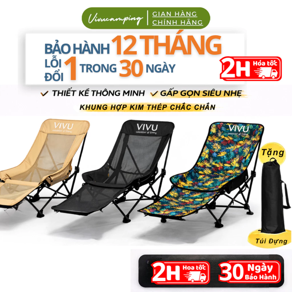 [Top 1 Bán Chạy] Ghế gấp gọn ngả lưng Vivu Outdoor chịu lực tốt, Ghế xếp gọn cắm trại dã ngoại