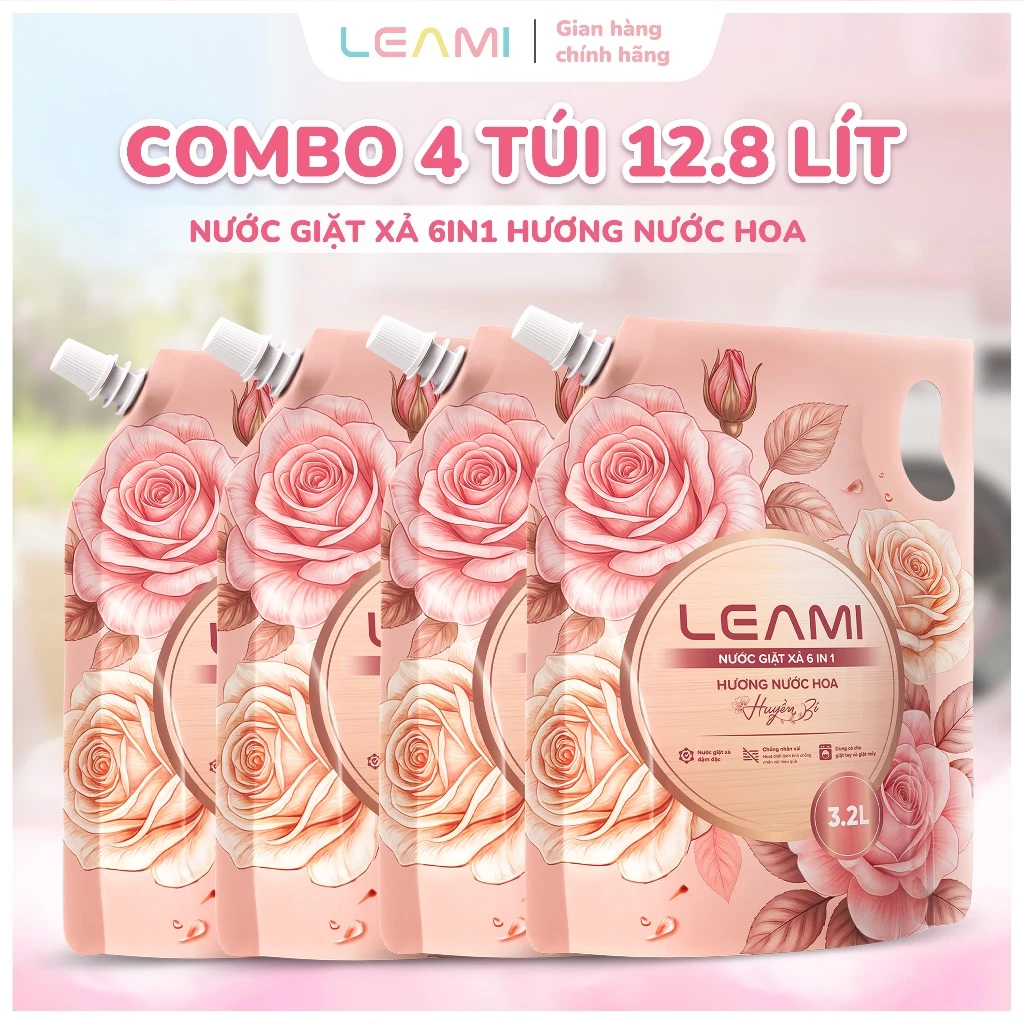 [THÙNG 4 TÚI] Nước Giặt Xả Cao Cấp LEAMI 3.2L/Túi - Công Thức Cải Tiến, Lưu Hương Đa Điểm, Hương Nước Hoa Huyền Bí
