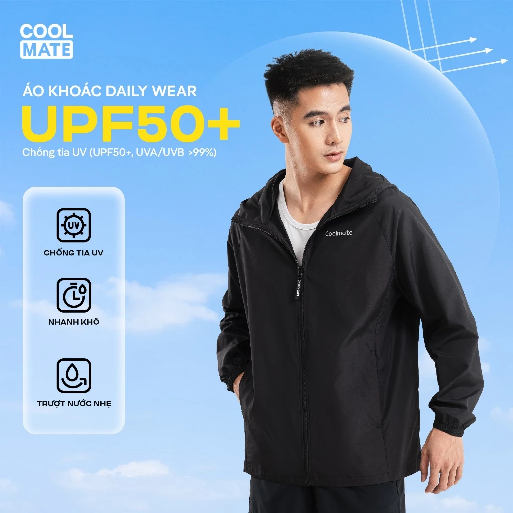 Áo chống nắng Daily Wear trượt nước, chống UV, nhanh khô, áo khoác siêu nhẹ có mũ tránh nắng nam nữ, áo khoác Coolmate