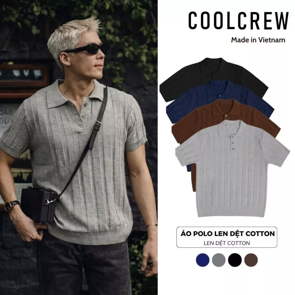 Áo Polo Ngắn Tay Len Dệt Kim Cotton 𝐂𝐎𝐎𝐋𝐂𝐑𝐄𝐖 Form Regular Fit Phong Cách Trẻ Trung Hàn Quốc ALC01 ALN058