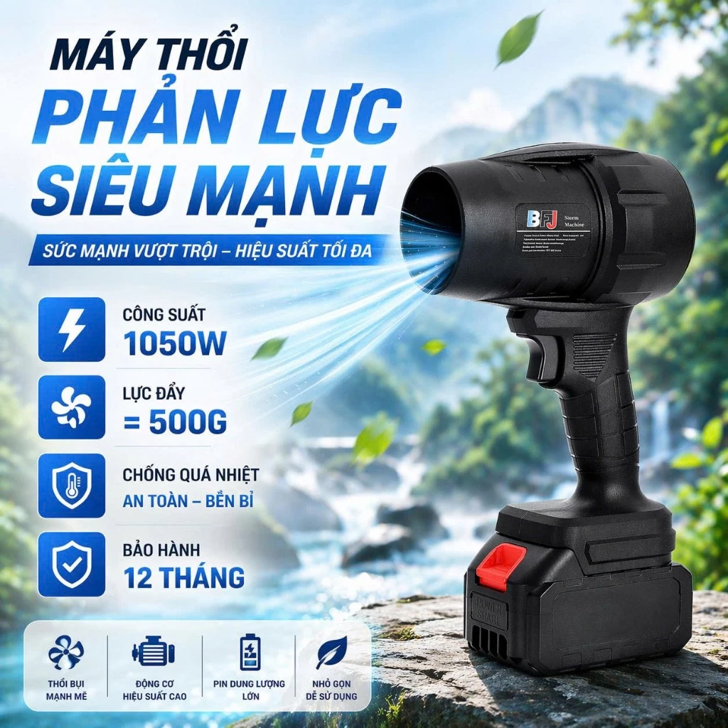 Máy Thổi Phản Lực Không Dây Công Suất Lớn 1050W, Máy Thổi Bụi Cầm Tay Động Cơ Lõi Đồng Thổi Bụi Lá Cây Cực Nhanh