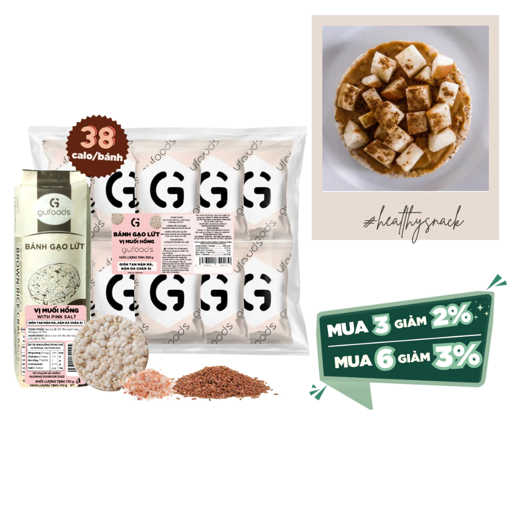 Bánh ăn kiêng gạo lứt GUfoods - Không chiên dầu, Không đường, Thực dưỡng, Tập gym (170g/300g/40g)