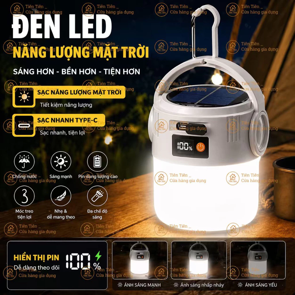 Đèn năng lượng mặt trời tích hợp sạc USB sử dụng lâu dài Phù hợp cho cắm trại dã ngoại chiếu sáng khẩn cấp tiết kiệm