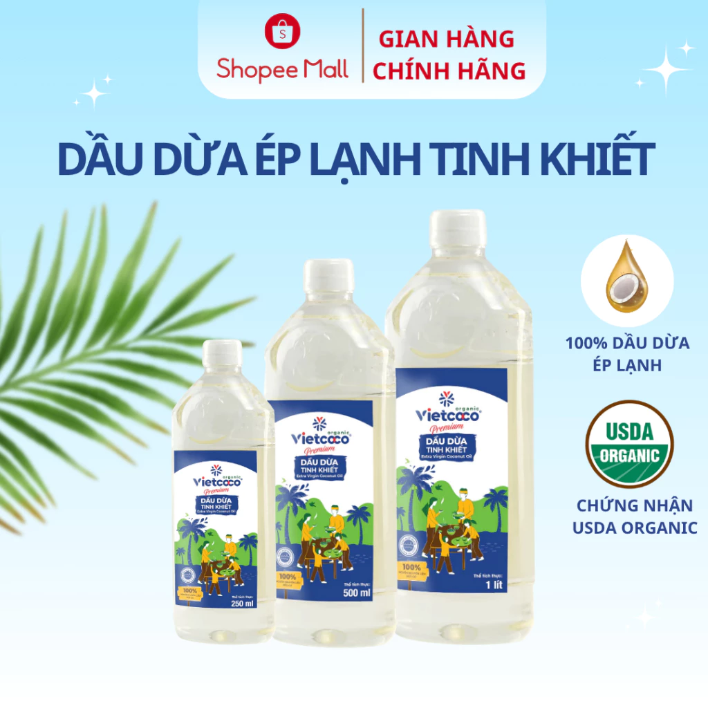 Dầu Dừa Ép Lạnh Nguyên Chất Tinh Khiết Hữu Cơ Vietcoco - Dầu Dừa Ăn Uống, Súc Miệng, Ủ Dưỡng Tóc, Dưỡng Da