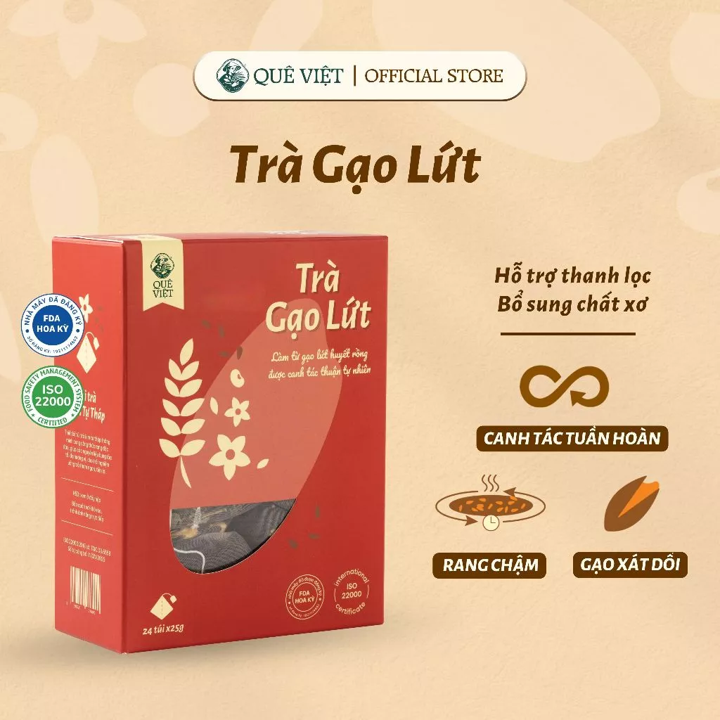Trà gạo lứt Quê Việt thanh lọc gan, giải độc cơ thể nguyên liệu tự nhiên hộp [150g, 450g, 600g]