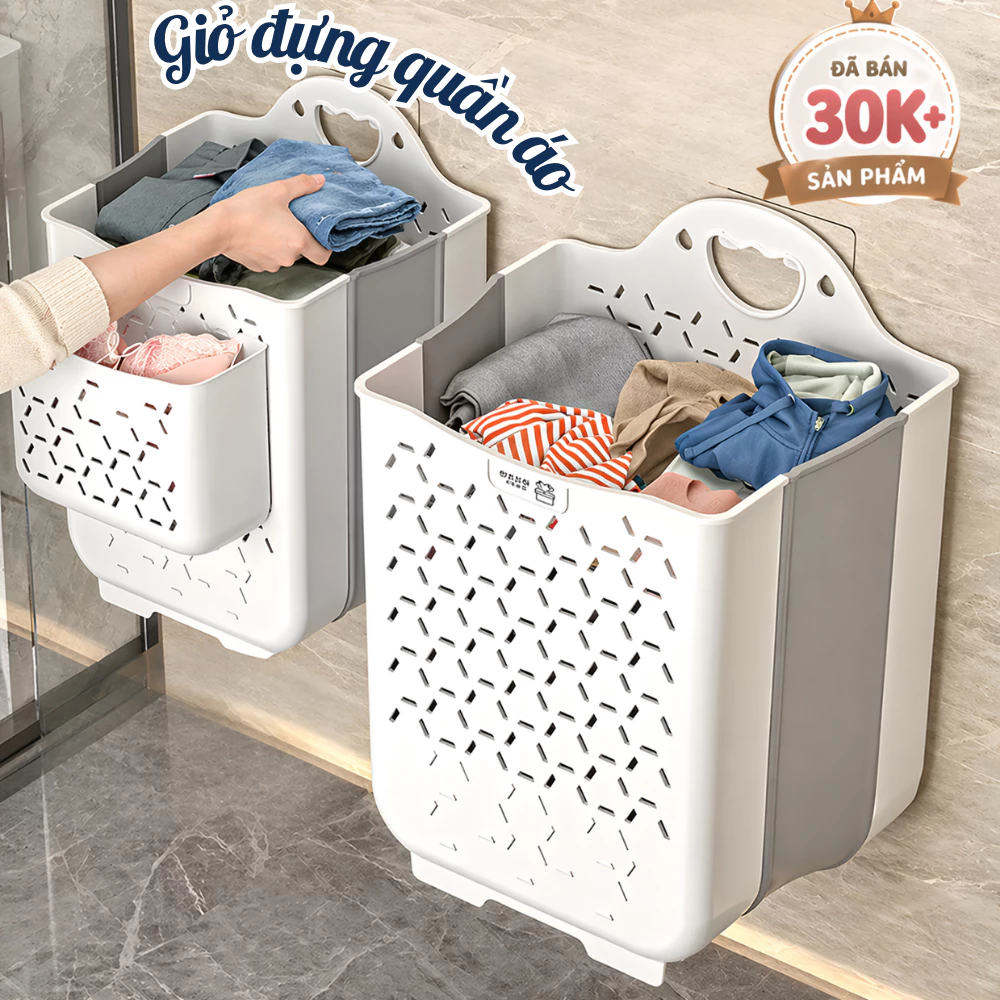 Giỏ đựng quần áo nhà tắm TORO thiết kế tay cầm treo tường có thể gấp gọn chất liệu nhựa dẻo TPR kèm miếng dán