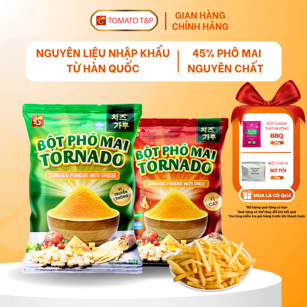 Bột Phô Mai lắc Tornado, bột phô mai Hàn Quốc dùng lắc khoai tây, sốt phô mai - Gói 100g- TOMATO T&P