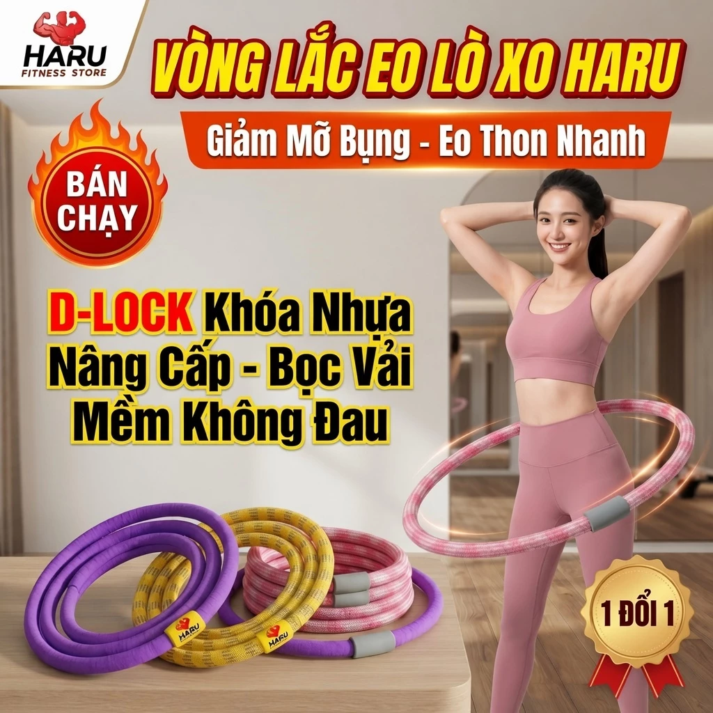 Vòng Lắc Eo Lò Xo HARU Bọc Vải Cao Cấp 1.5-2.5kg - Khóa Nhựa Nâng Cấp, Massage Êm Ái, Săn Chắc Vòng 2