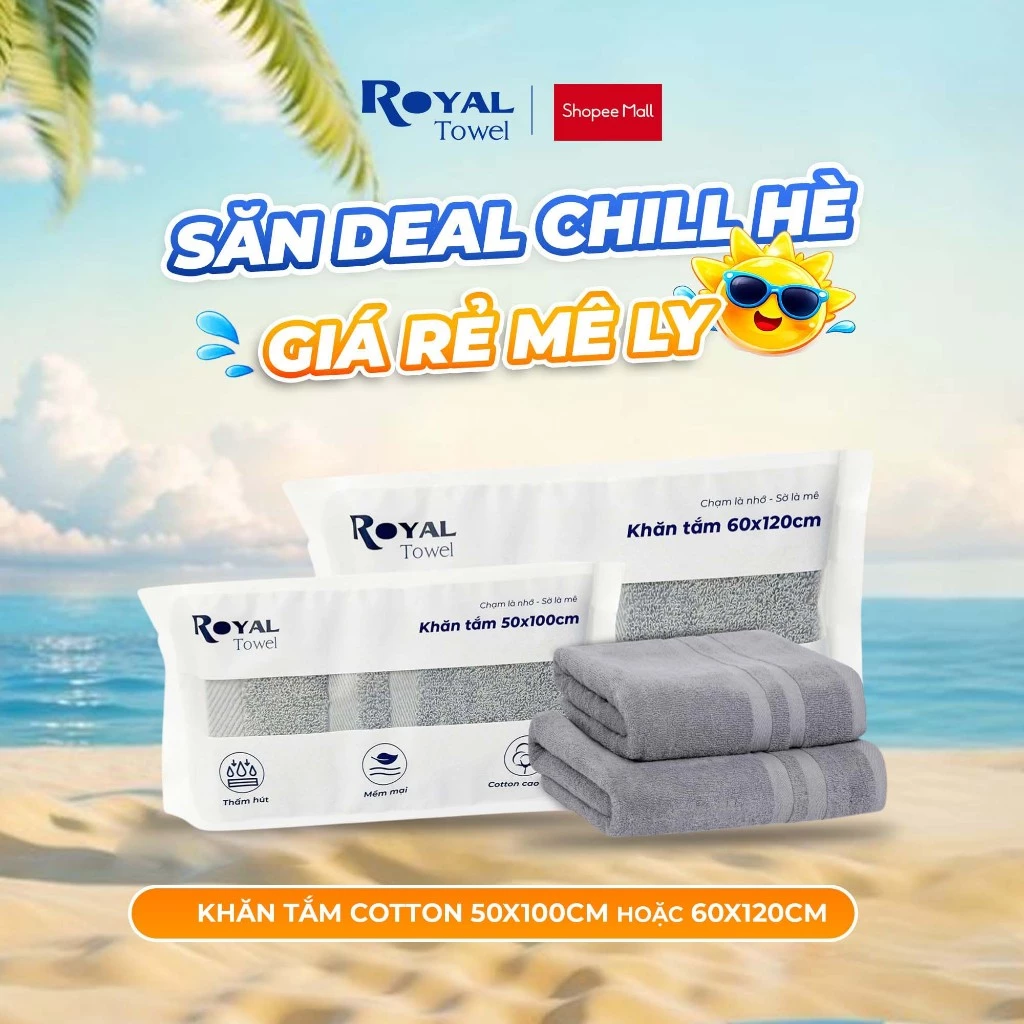 Khăn Tắm Royal Towel 50x100cm Hoặc 60x120cm Sợi Cotton Mềm Mịn, Thấm Hút Tốt, Không Xổ Lông, Không Phai Màu