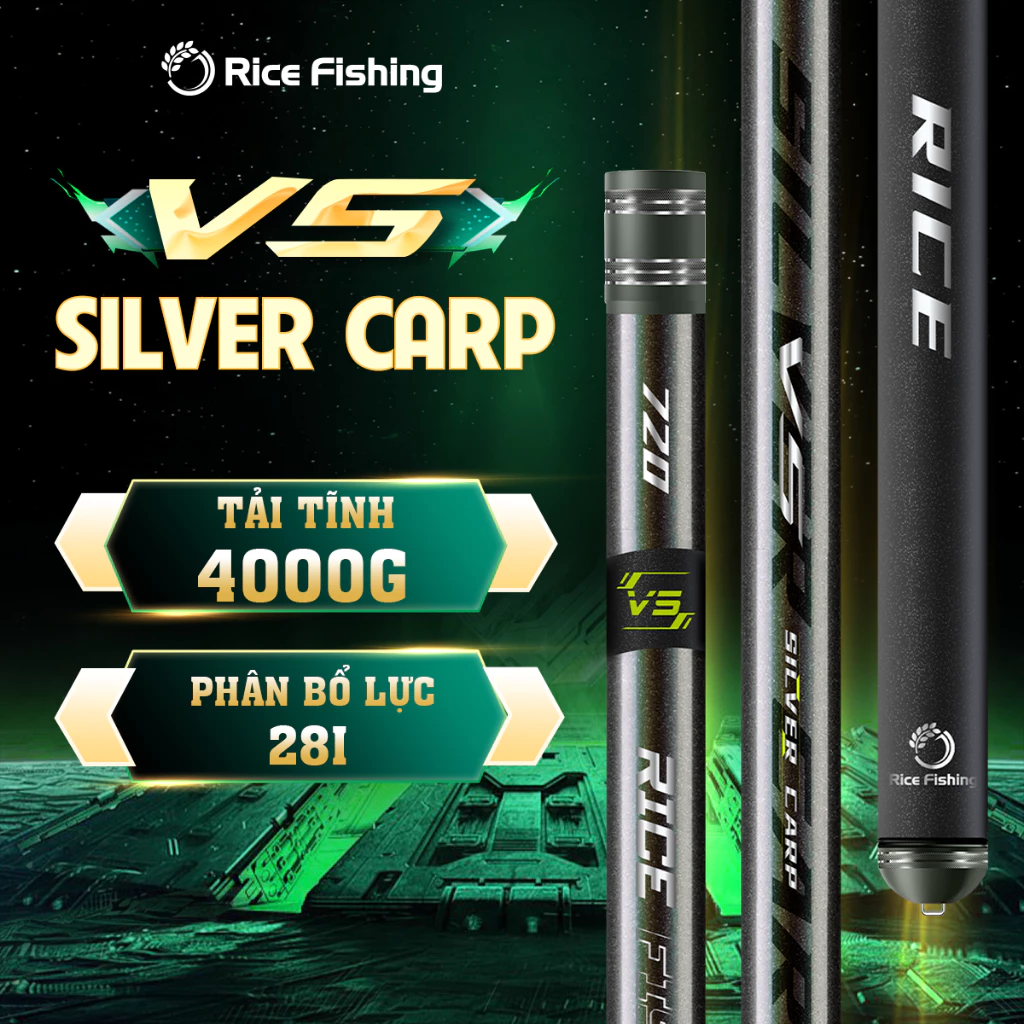 Cần câu đài V5 SILVER CARP RiceFishing carbon chất lượng côn lóng nhỏ chuyên câu cá chép cá mè CC-34