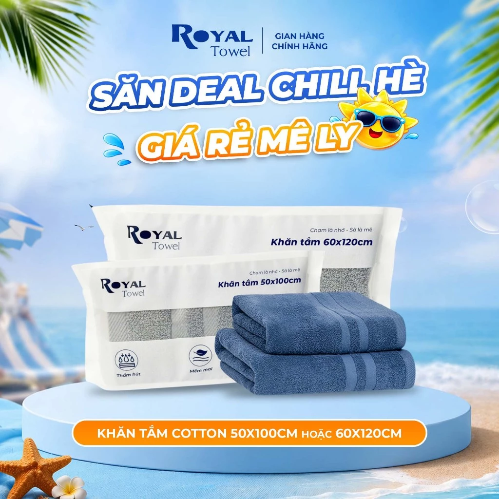 Khăn Tắm Royal Towel 50x100cm Hoặc 60x120cm Sợi Cotton Mềm Mịn, Thấm Hút Tốt, Không Xổ Lông, Không Phai Màu
