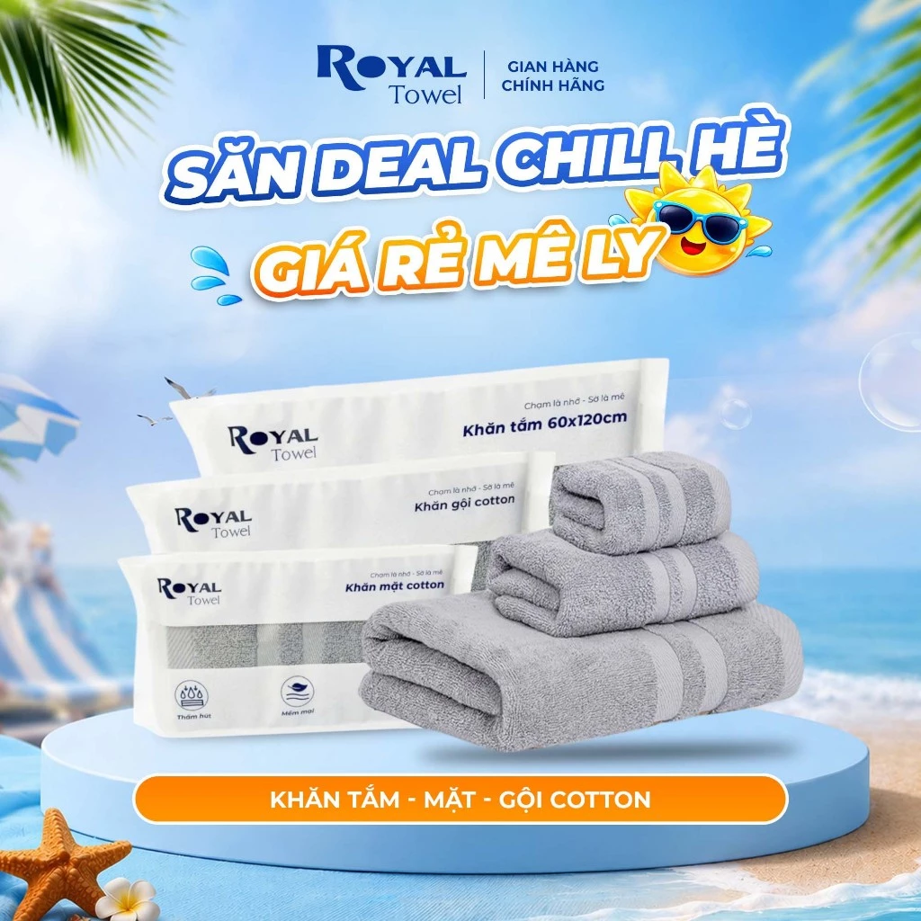 Khăn Tắm, Khăn Gội, Khăn Mặt Royal Towel Sợi Cotton Mềm Mịn, Thấm Hút Tốt, Không Xổ Lông, Không Phai Màu