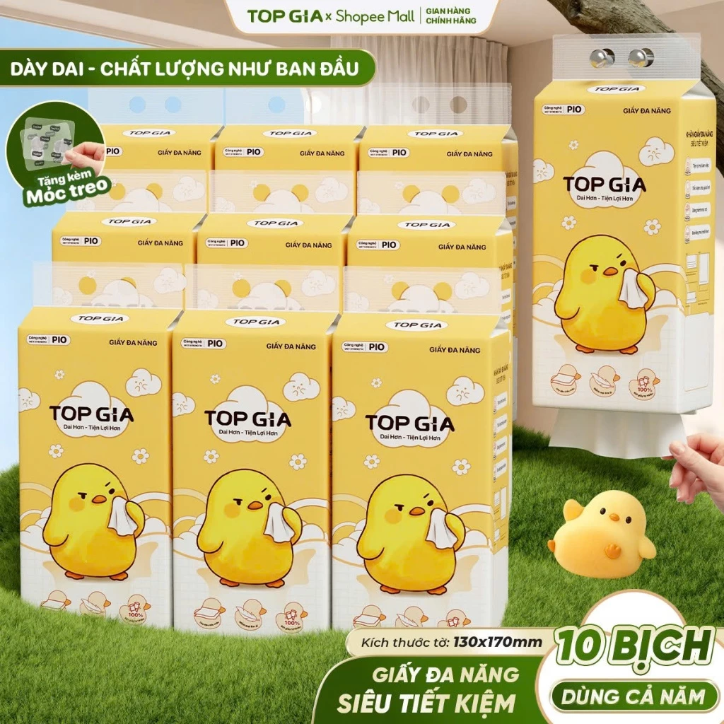 [SIÊU TIẾT KIỆM] Thùng 10 Bịch Khăn Giấy Pio TopGia 200 Lần Rút Cao Cấp Chắc Chắn Siêu Dai Mềm Mịn