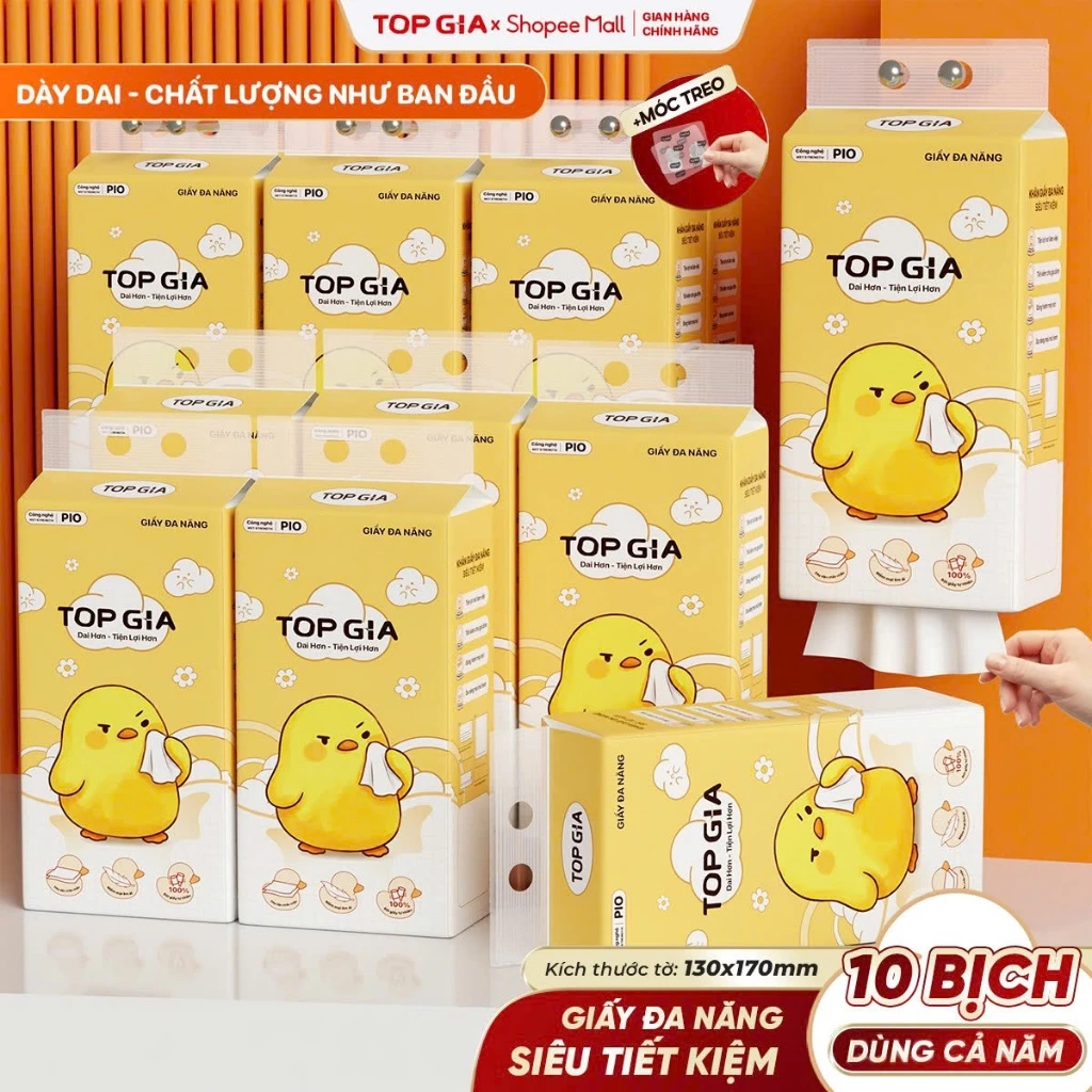 [SIÊU TIẾT KIỆM] Thùng 10 Bịch Khăn Giấy Pio TopGia 200 Lần Rút Cao Cấp Chắc Chắn Siêu Dai Mềm Mịn