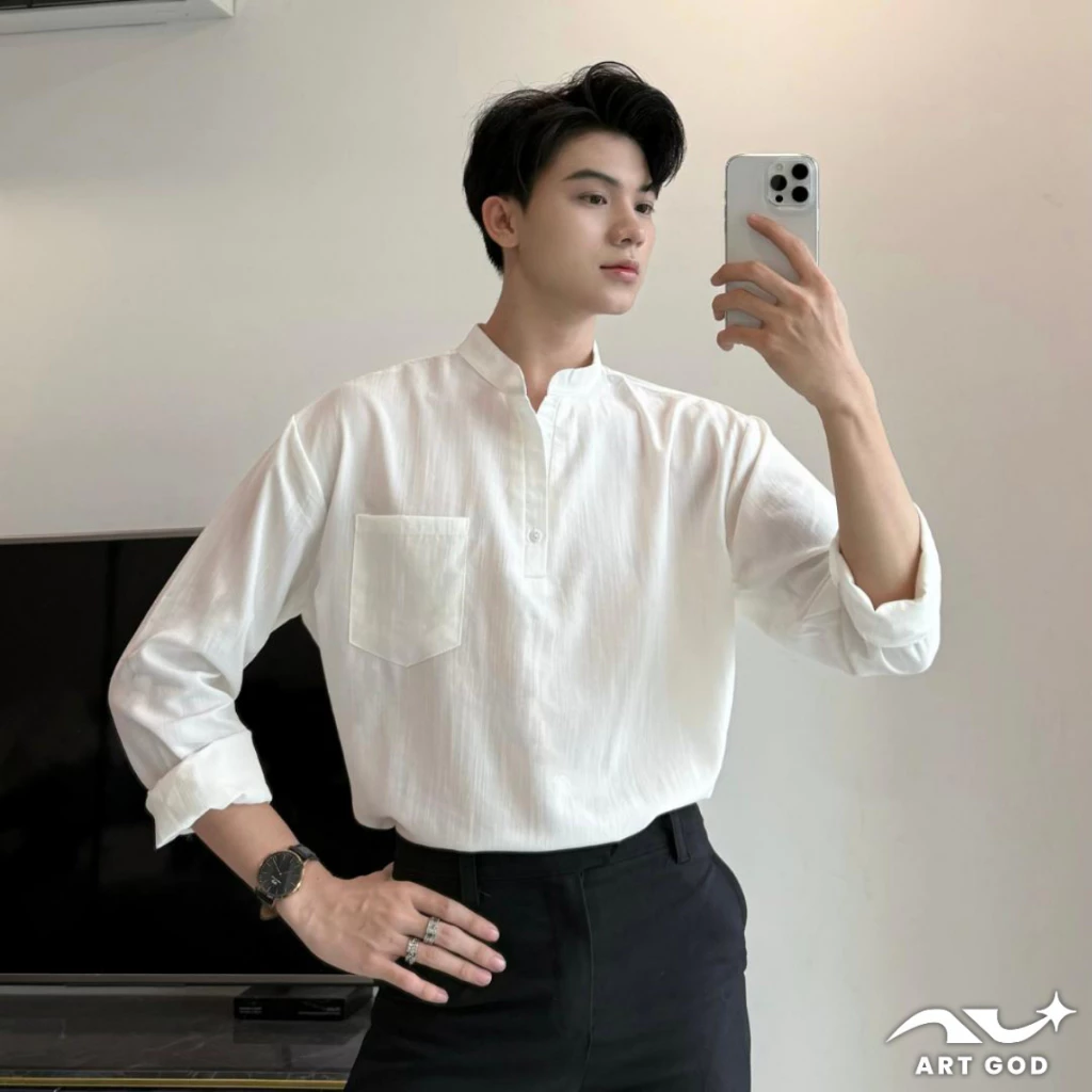 Áo Sơ Mi Nam Đũi Cổ Trụ Tàu Thanh Lịch ARTGOD HM077