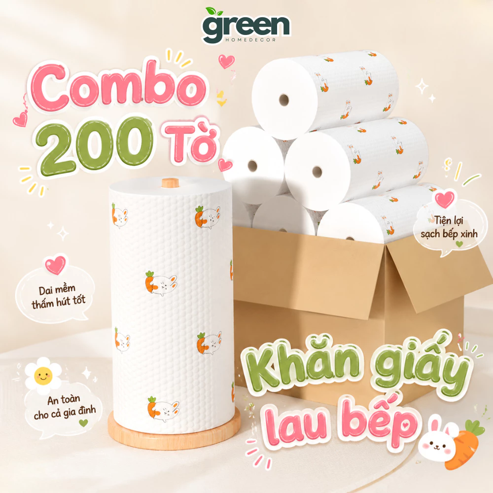 Cuộn Khăn Giấy Vải Lau Bếp Đa Năng 200 Tờ, Khăn Lau Lau Chén Bát, Có Thể Tái Sử Dụng Siêu Thấm Hút