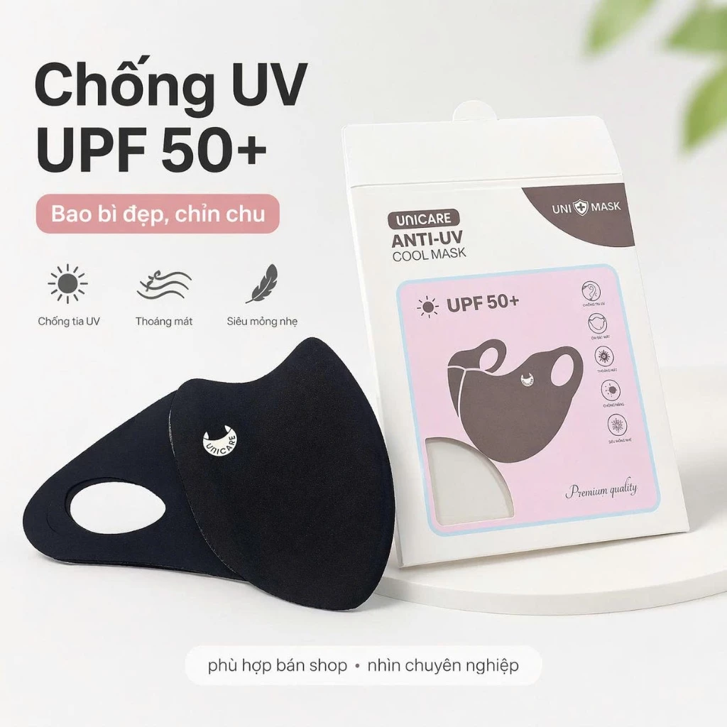 Ảnh sản phẩm do Shopee hiển thị, kiểm tra ngày 9/8/26 Khẩu Trang Chống UV Anti UV Unicare - Vải Lụa Băng Mát Lạnh, Chỉ Số UPF 50+, Chống Tia Cực Tím 99% đang được đối chiếu cho người mua tại Việt Nam