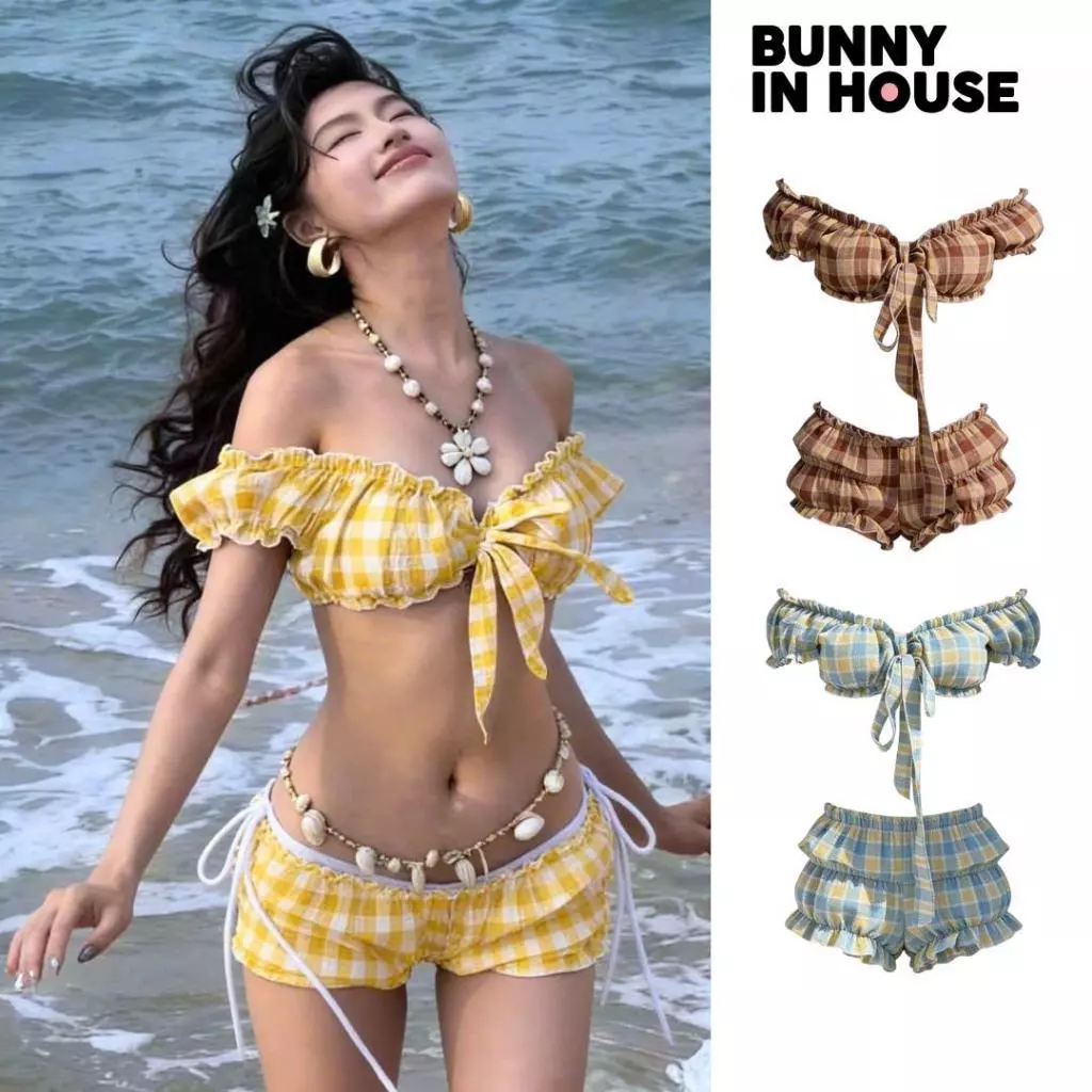 Set Bikini 2 Món Áo Croptop Buộc Dây Và Quần Bí Nhiều Màu Thun Co Giãn Năng Động Mùa Hè Bunny In House B01 BIKINI
