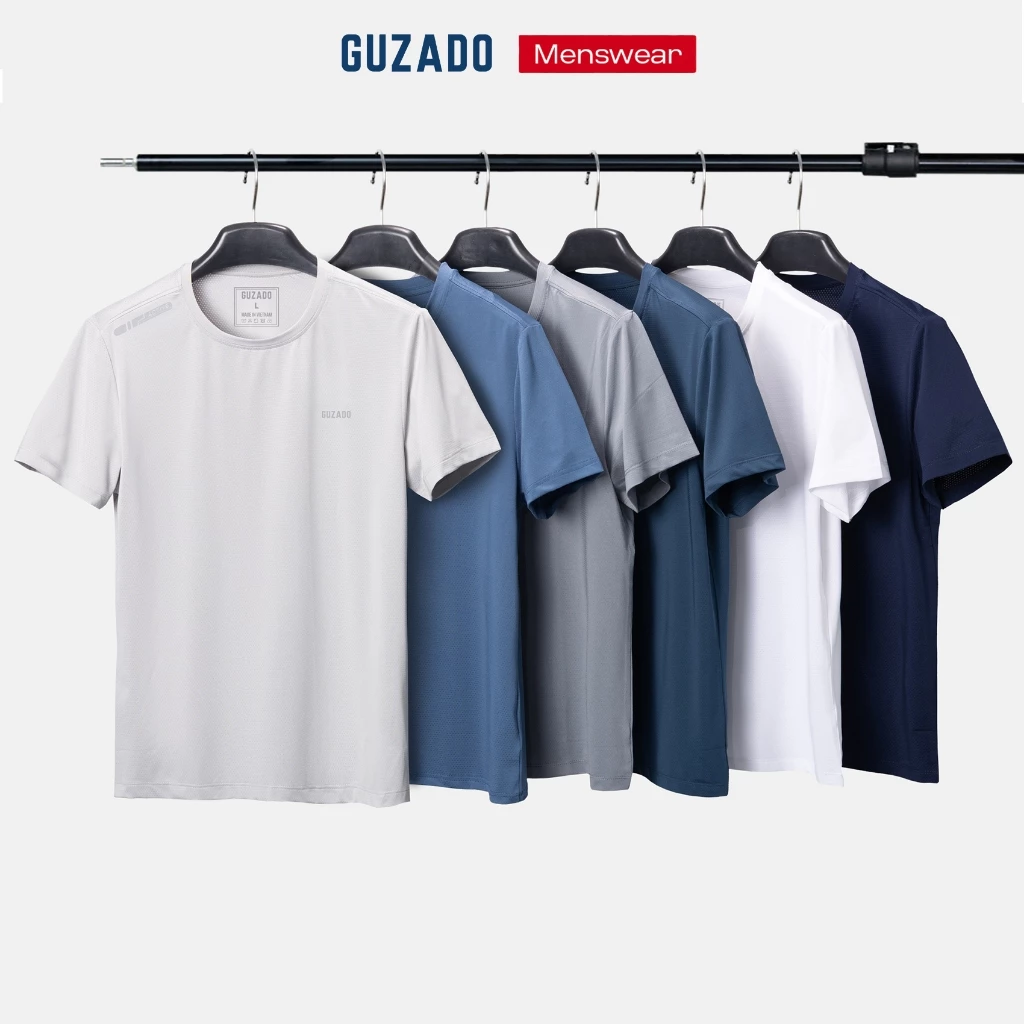 [TẶNG TẤT] Áo Thun Thể Thao Nam GUZADO Vải Coolmax Thông Hơi Thoáng Mát Thấm Hút Tốt Nhanh Khô GTS04
