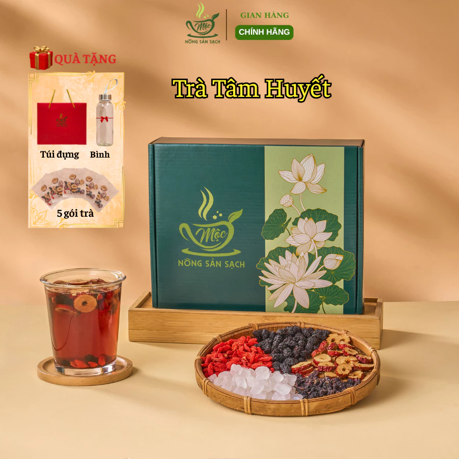 Trà Tâm Huyết - dễ nghỉ ngơi, thư giãn(TẶNG 15 GÓI) HOẶC (TẶNG: 5 Gói lẻ + Bình thuỷ tinh + Túi đựng) trà bổ máu