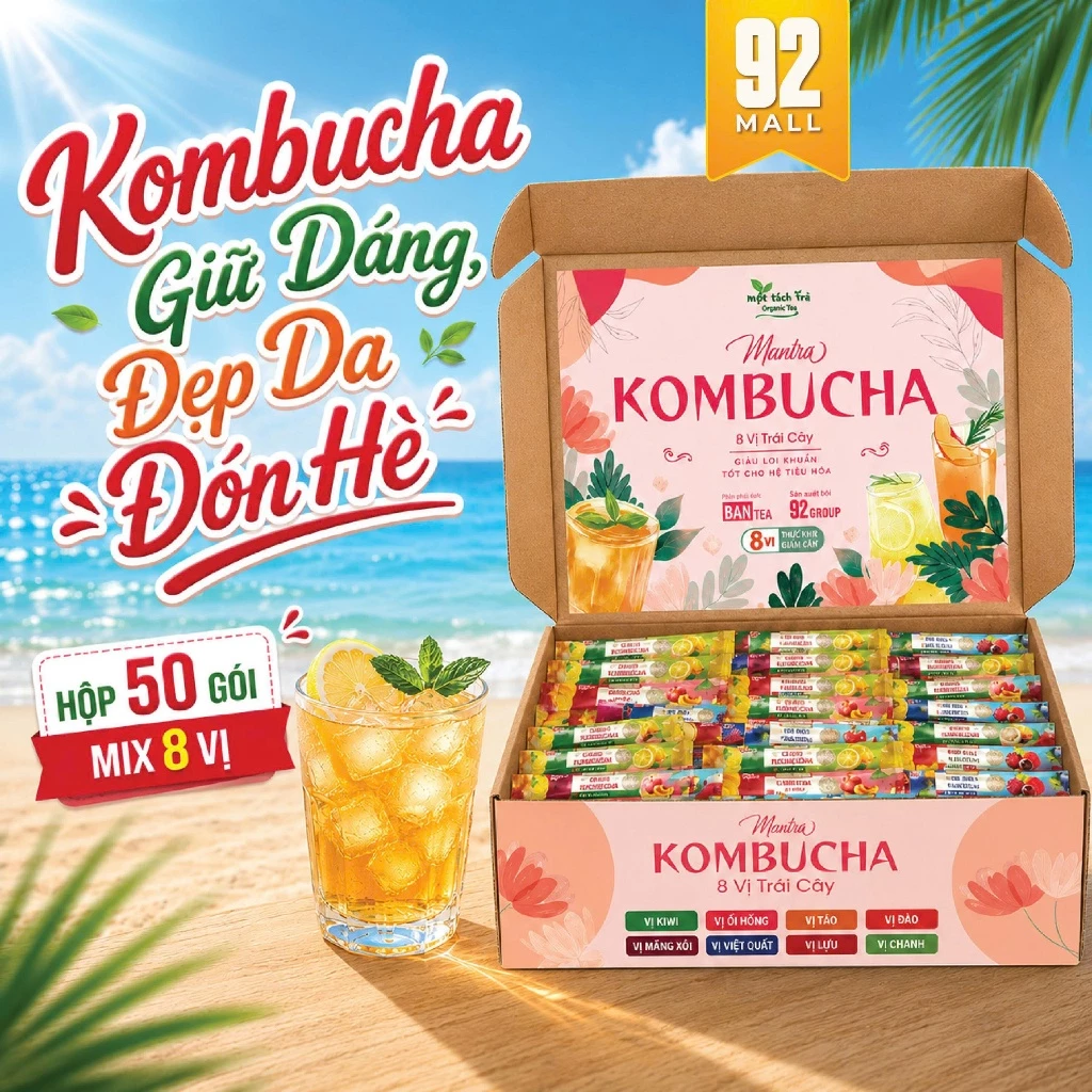 [ÍT CALO] Hộp 50 Gói Trà Kombucha Mix Vị Hoa Quả Hỗ Trợ Thâm Hụt Calo, Tiêu Hoá Tốt