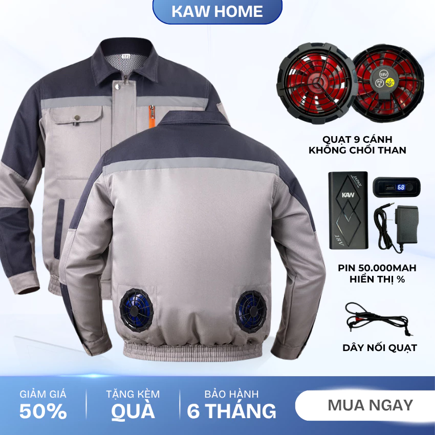 Áo Điều Hòa KAW Quạt Gió Cao Cấp – Áo Làm Mát Chống Nắng, Pin Sạc Dung Lượng Cao, Áo Quạt Điều Hòa Lao Động