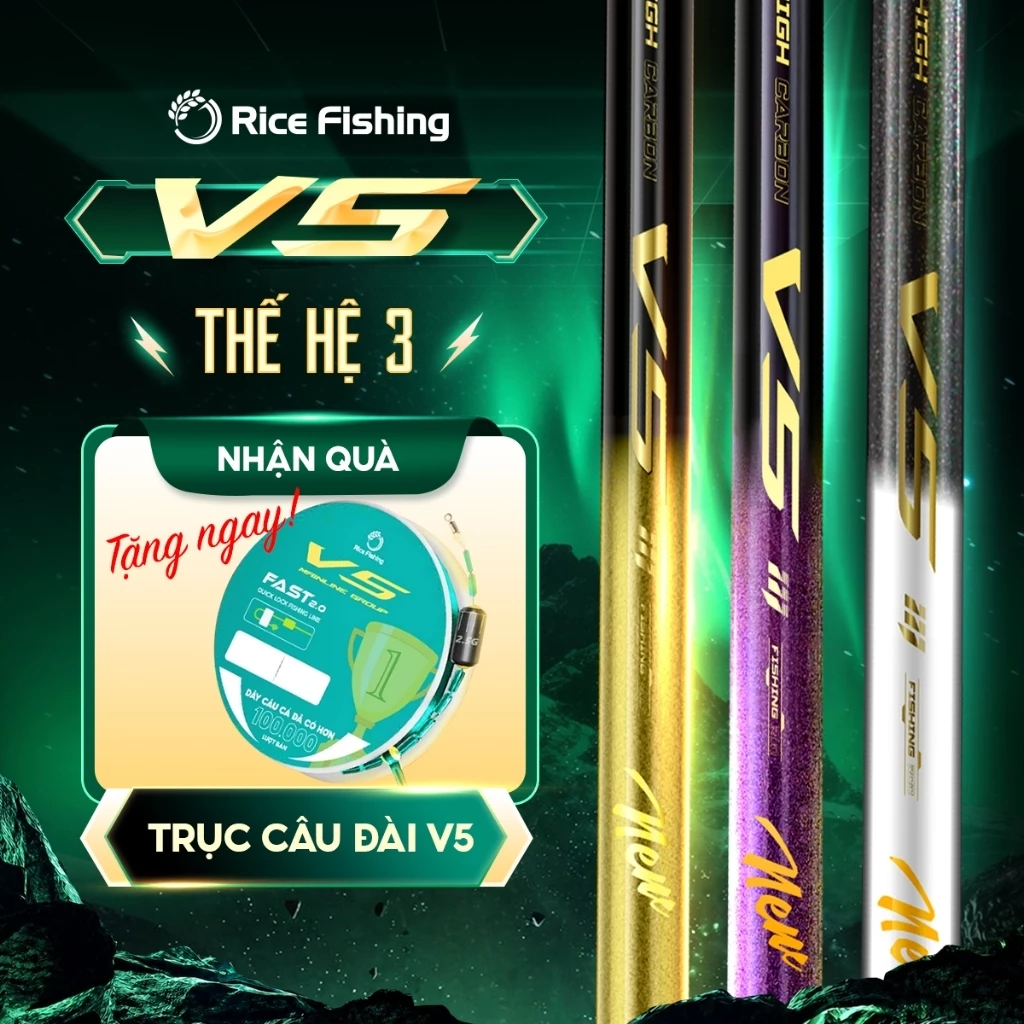 Cần câu đài V5 Thế hệ 3 Rice Fishing Carbon 30T & 40T Nâng cấp phiên bản mới 2025