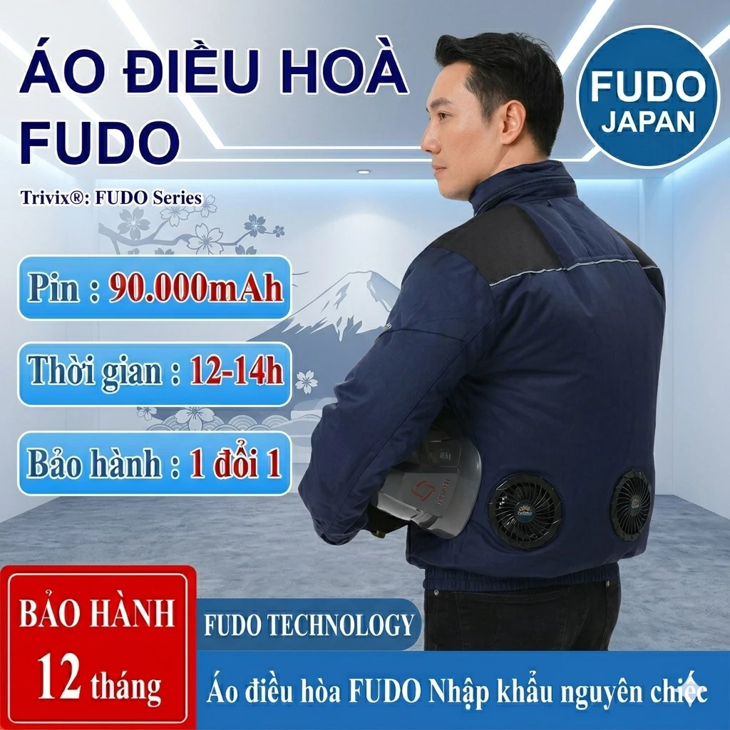 Áo Quạt Điều Hoà Nhật Bản 98.000 mah công ty mát lạnh mùa hè,chất kaki dày dặn, TẶNG KÈM ĐÁ KHÔ KHI MUA CẢ Bộ Fudo.hn