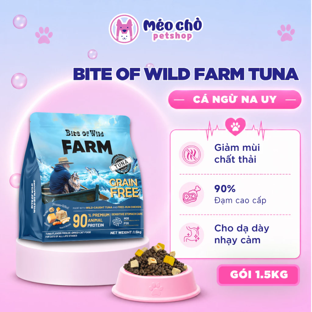 Hạt Cho Mèo Bite Of Wild Farm Cá Ngừ, Gói 1.5KG, công thức nhẹ bụng, dễ tiêu hoá - Méo Chò Petshop đang được đối chiếu cho người mua tại Việt Nam
