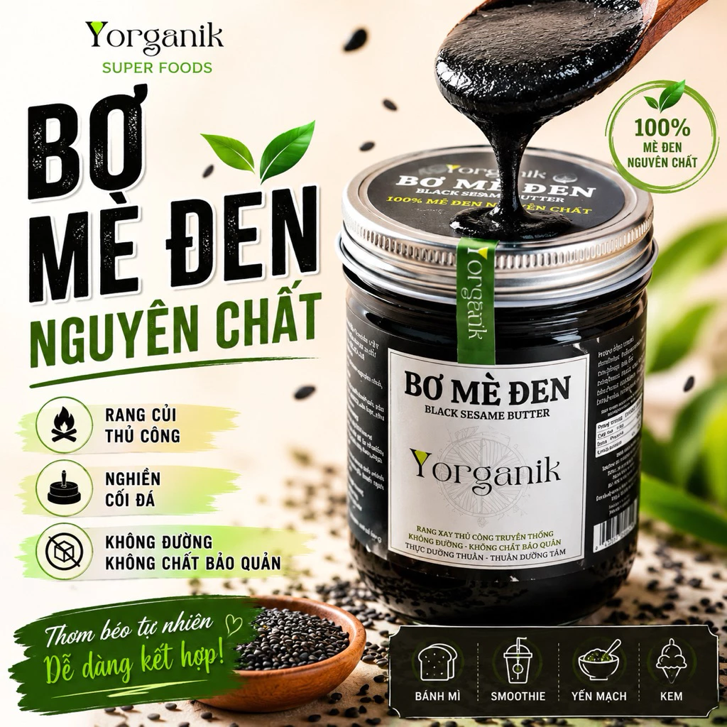 Bơ mè đen nguyên chất – Rang củi thủ công – Không đường – Yorganik,Hủ 200g/450g