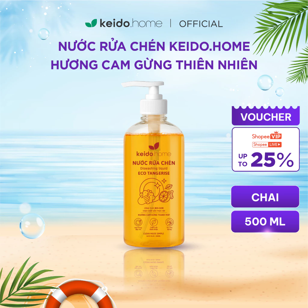 [DUY NHẤT THÁNG 4] Nước Rửa Chén Keido.home 500ml – Cam Gừng, Oải Hương, Chiết Xuất Thiên Nhiên