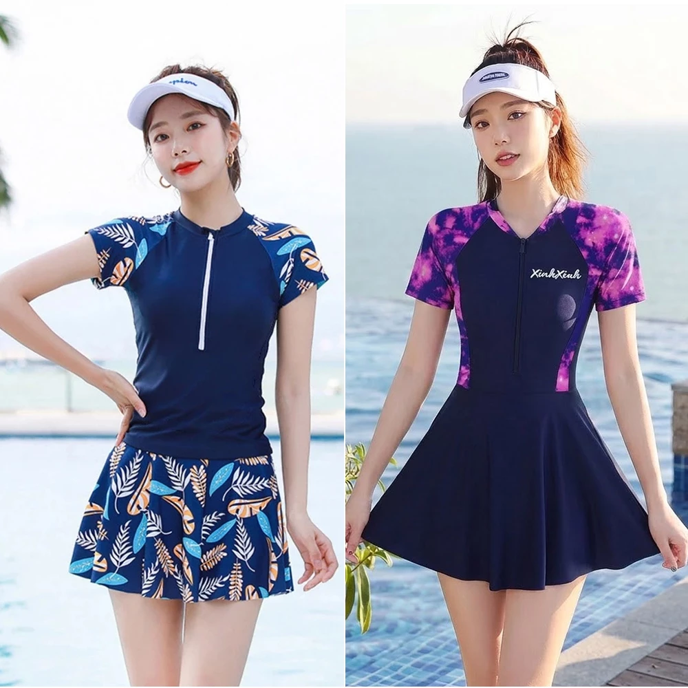 Đồ bơi nữ kín đáo XinhXinh - Áo tắm nữ khóa kéo họa tiết năng động (Có sẵn mút ngực & Quần trong)