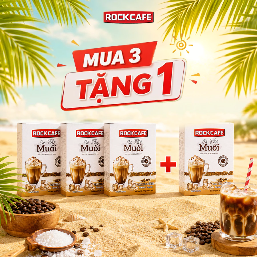 [Mua 3 tặng 1] - Rockcafe - Cà phê muối (4 Hộp x 10 gói x 20 gram) - Hương Vị Độc Đáo & Béo Thơm