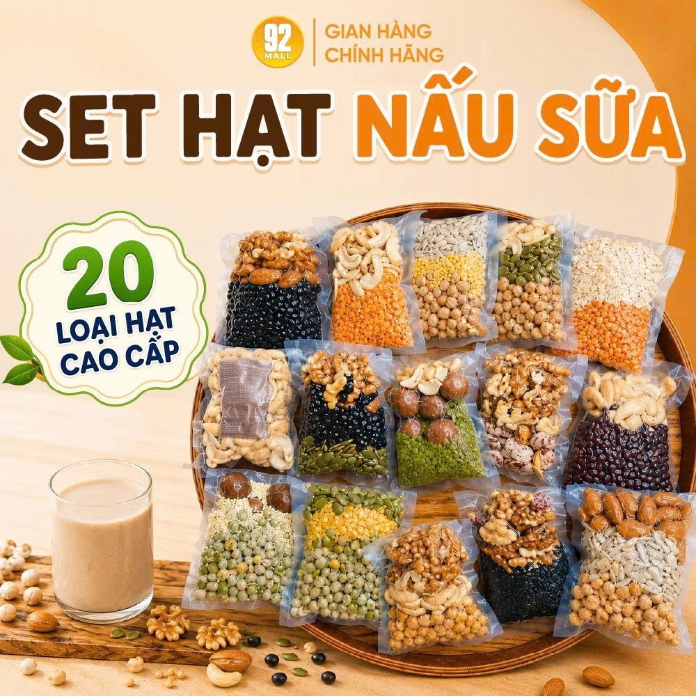 SET 30 NGÀY Hạt Nấu Sữa Mix 20 Loại Hạt Hữu Cơ Kiểm Soát Cân Nặng, Hạt Sạch Date Mới