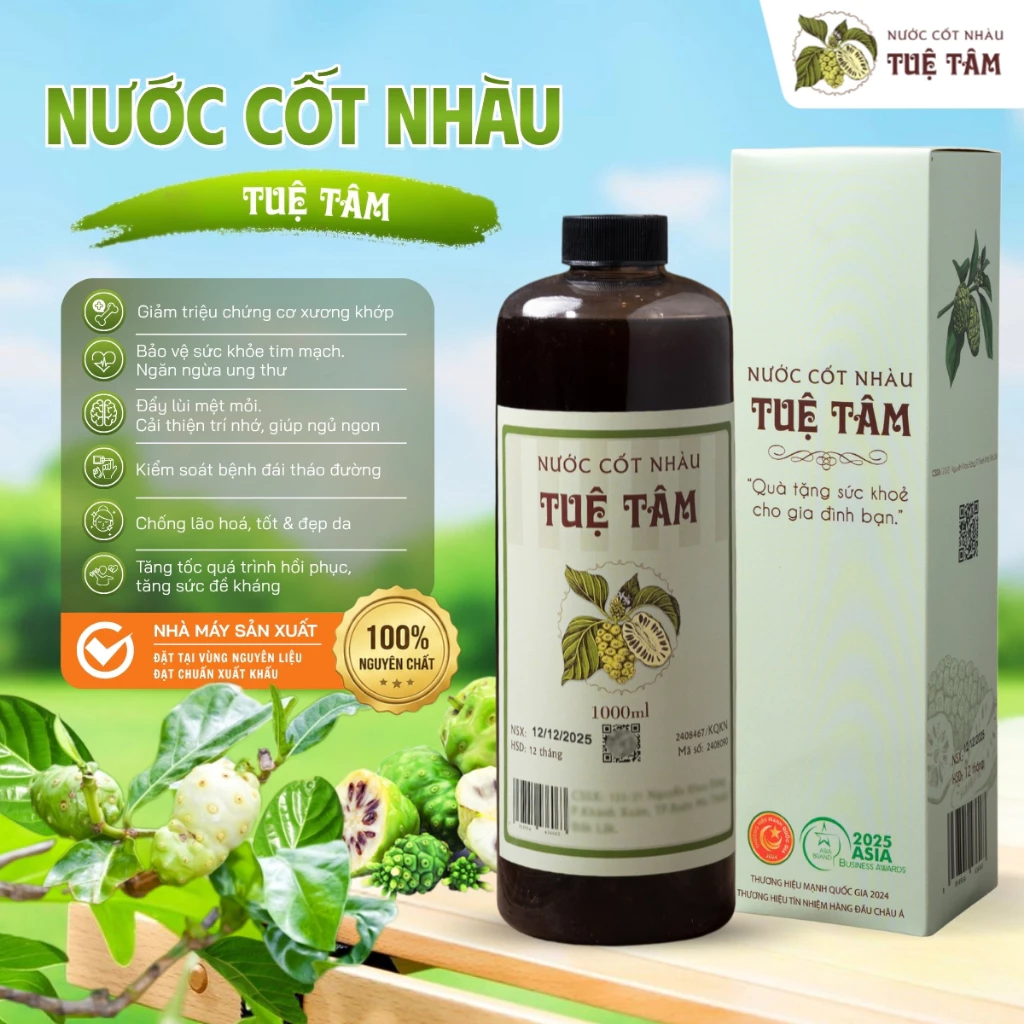 Nước cốt nhàu Tuệ Tâm nguyên chất 100% – hỗ trợ tiêu hóa, tăng đề kháng – chai 1000ml