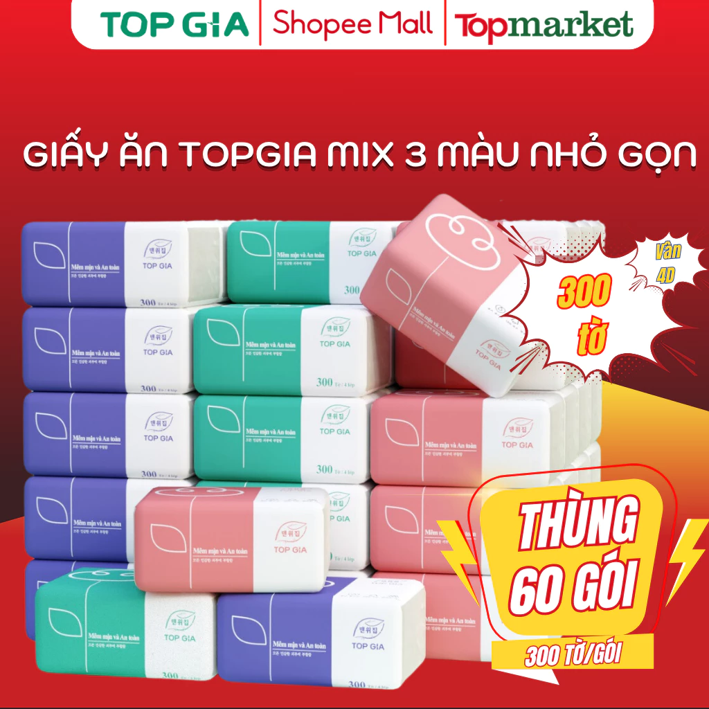 Giấy ăn rút TopGia cao cấp thùng 60 gói nhỏ tiện lợi cho cuộc sống hàng ngày