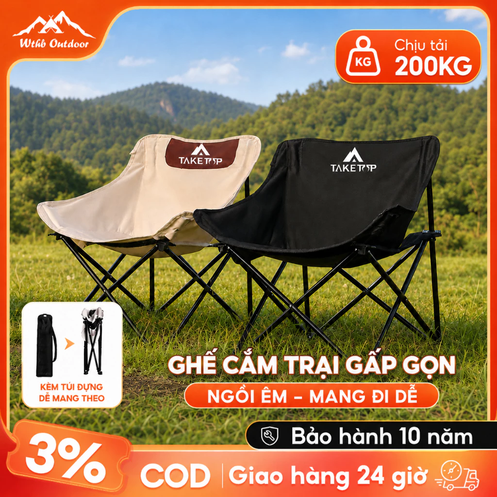 Ghế Camping Gấp Gọn có thể gập lại ngoài trời có thể điều chỉnh độ cao Ghế mặt trăng di động Tải trọng 300kg Câu cá