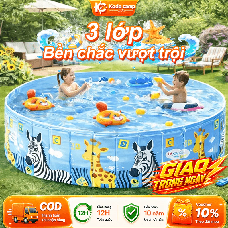 Bể bơi Gấp Gọn Cho Bé, Hồ Bơi Không Cần Bơm Gia Đình, 3 Lớp PVC Dày, Hồ Bơi Trẻ Em Ngoài Trời