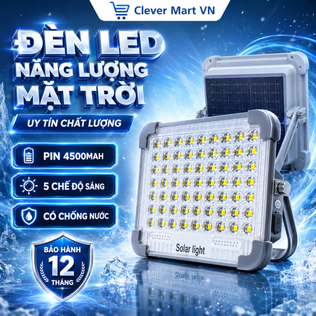 Đèn Năng Lượng Mặt Trời Cầm Tay 100W - 280 LED Siêu Sáng, 5 Chế Độ Sáng, Pin 4500mAh Bền Bỉ