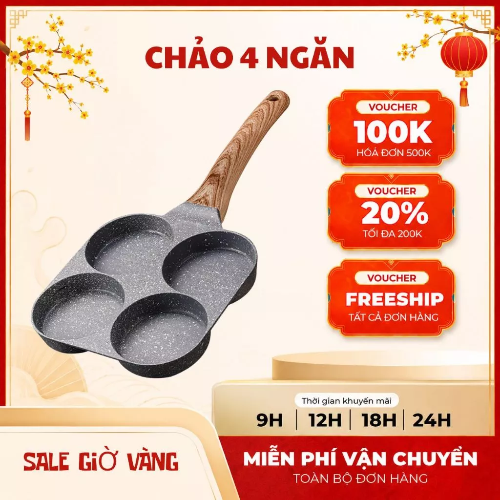 Chảo chiên rán trứng mini làm bánh 4 ngăn chống dính khuôn chảo hình sao và hình tròn dùng được bếp từ