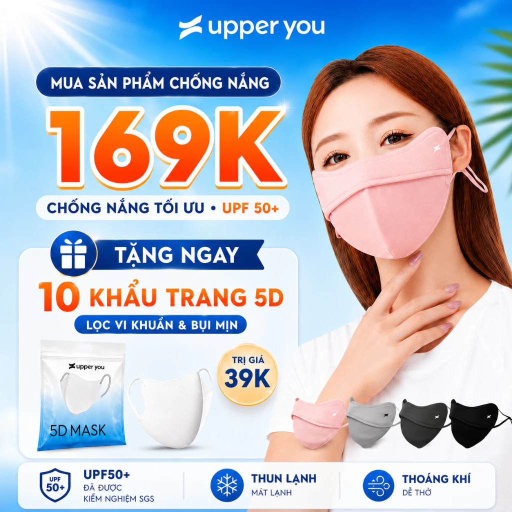 Khẩu Trang Chống Nắng UPF50+ Chống UV UPPER YOU Chất Lụa Băng Mịn Mát Thoáng Khí – FM03