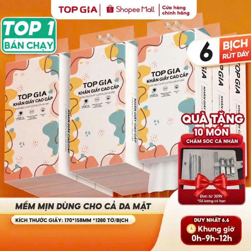Giấy vệ sinh treo tường TopGia đa sắc đa năng từ bột giấy thiên nhiên, 1280tờ/4lớp